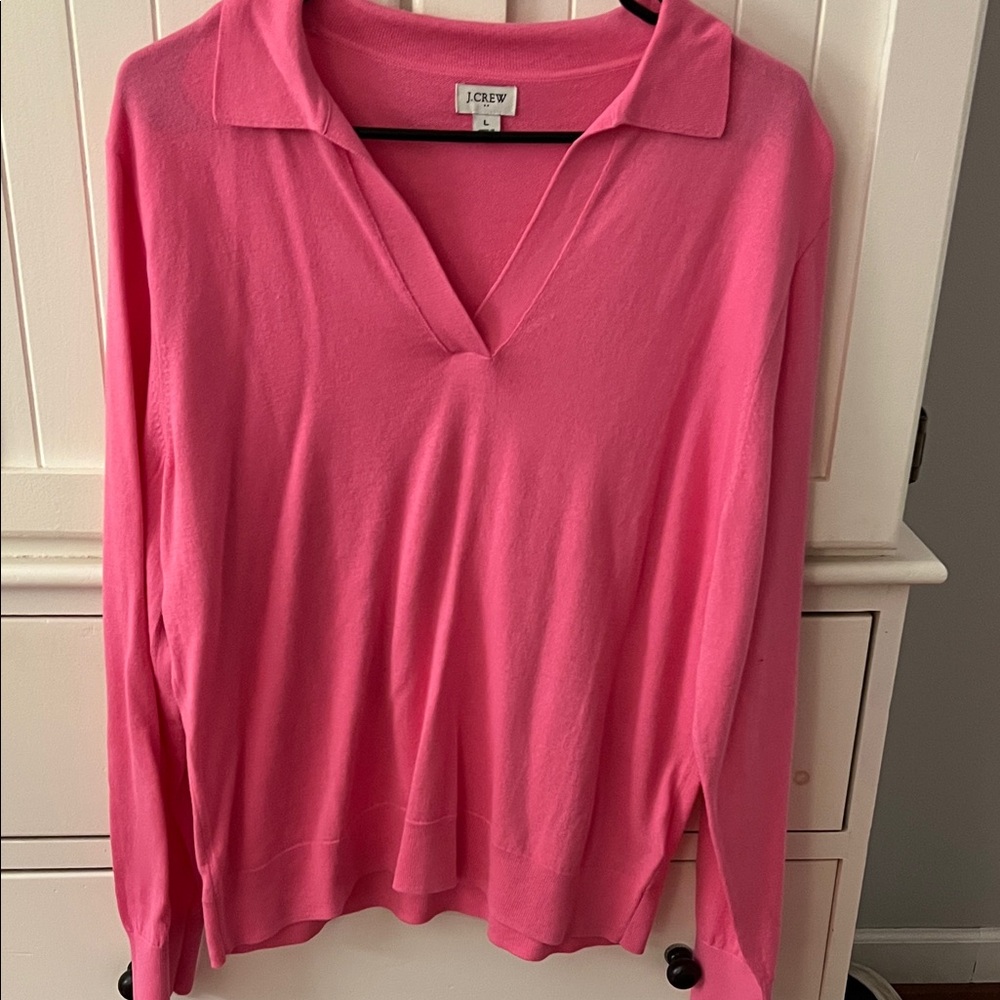 J. Crew Vibrant Pink Collared Sweater size L